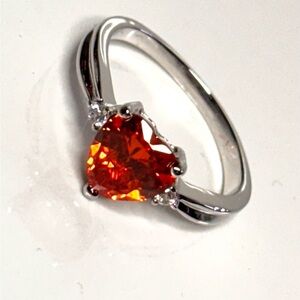 Natural Cubic Zirconia Orange Color Heart silver tone ring